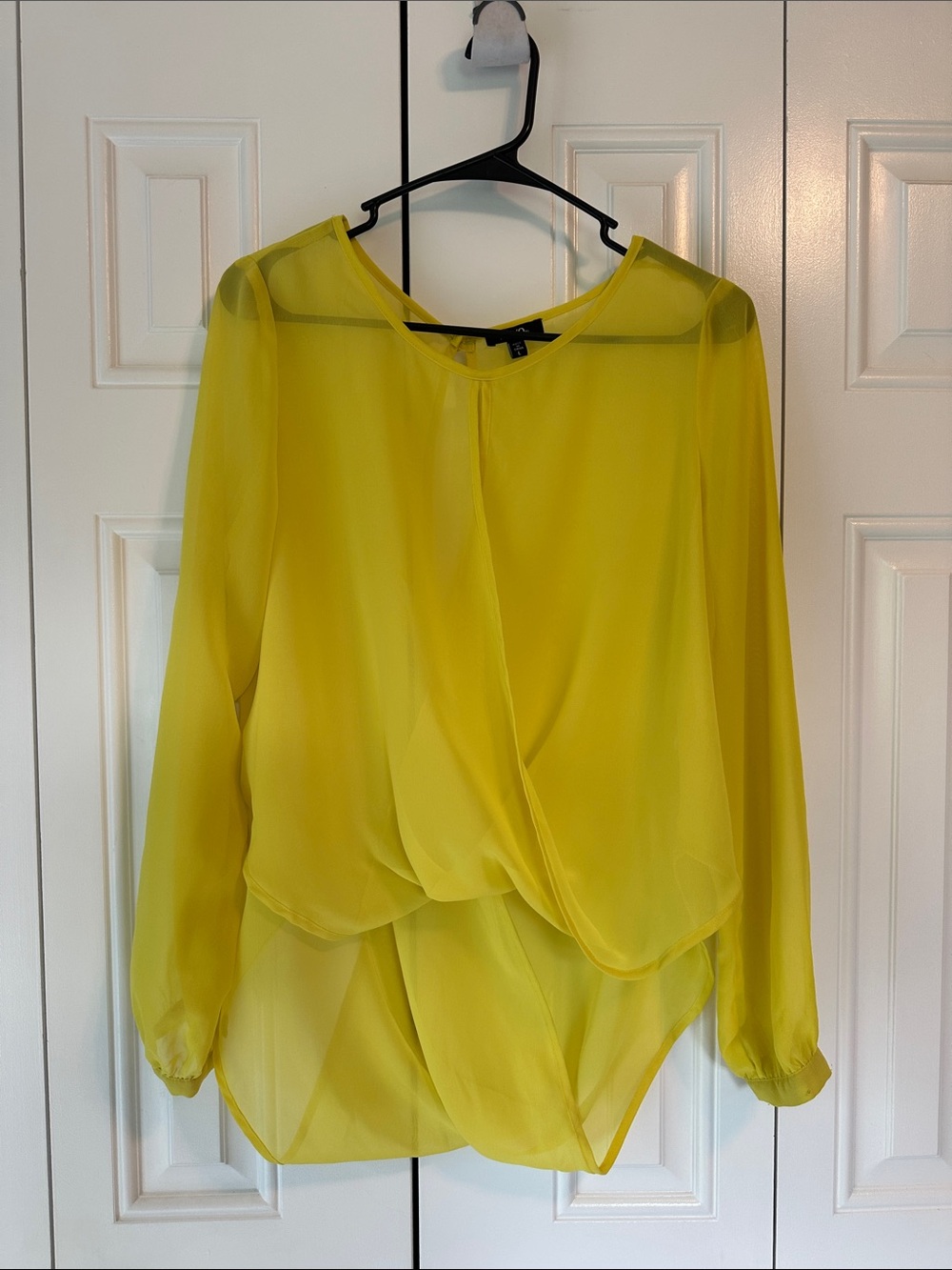 XOXO Yellow Sheer Draped Long-Sleeve Blouse